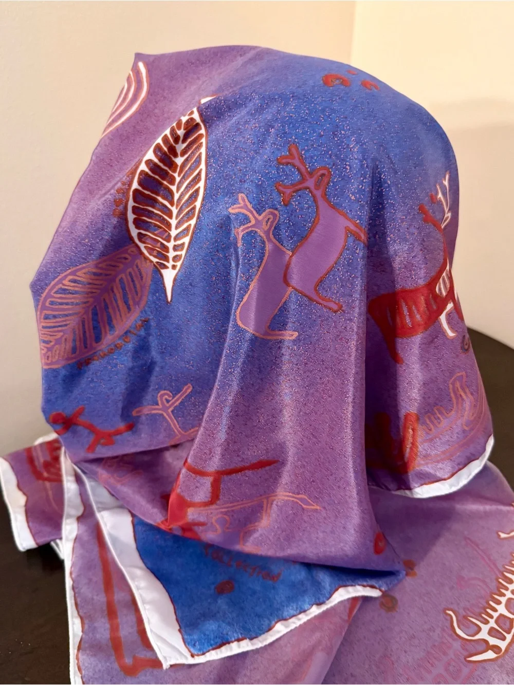 Norwegian Souvenir SILK Scarf by Mondial Sign with Prehistoric Petroglyphs